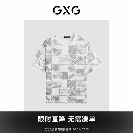 GXG男装2024年夏季新品双色休闲潮流满印圆领短袖t恤男商品大图