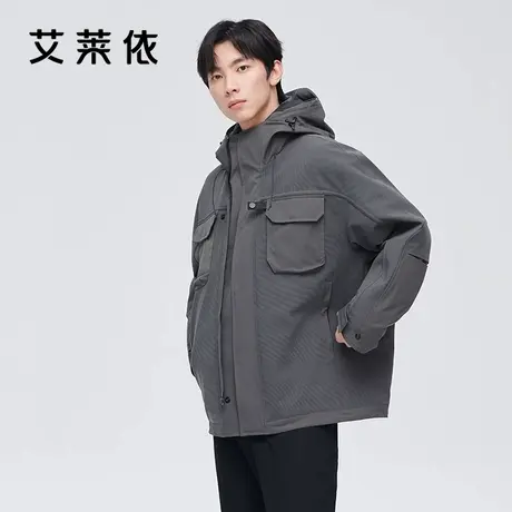 艾莱依休闲时尚短款羽绒服男秋冬新款微落肩设计保暖舒适纯色外套图片