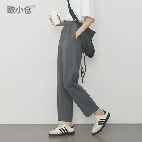 欧小仓 0染系列 职场新人梨型快乐裤  通勤打褶烟管十分西装裤商品大图