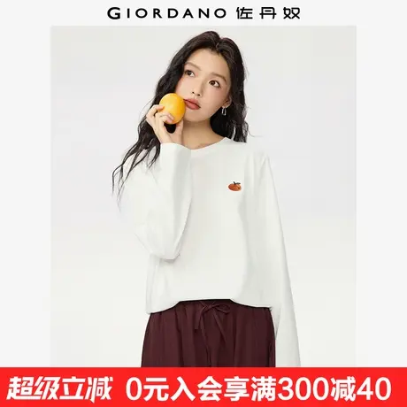 佐丹奴长袖T恤女秋季新款纯棉元气笑脸橘子刺绣宽松上衣13325693商品大图