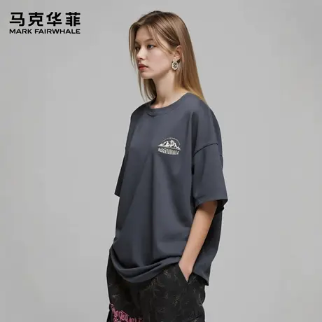 马克华菲 deer 山峰潮牌印花短袖t恤男款夏季新款纯棉宽松体恤女商品大图