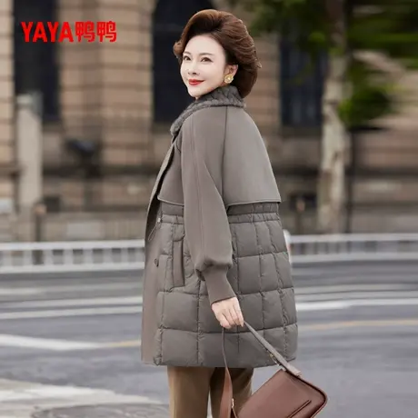 YAYA鸭鸭中长款羽绒服2025新款中年妈妈毛领加厚冬装中老年人外套商品大图