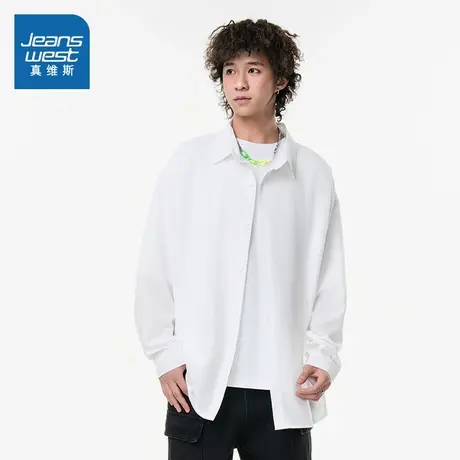 WX真维斯男装2025秋季新款 简约休闲纯色宽松开衫长袖衬衫上衣商品大图