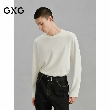 GXG男装 白色简约宽松通勤长袖T恤 24冬品G24X344011商品大图