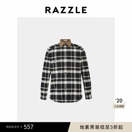 RAZZLE 地素男装长袖衬衫冬季黑色拼接格纹衬衫商品大图