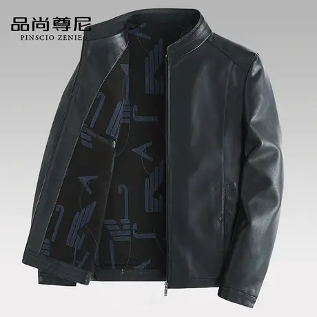 男士外套皮衣春秋季挺括商务休闲立领柔软PU皮夹克中老年爸爸春装商品大图