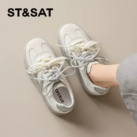 星期六复古拼色真皮厚底德训鞋女2026春季新款双鞋带运动休闲鞋子商品大图