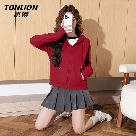 唐狮官方连帽卫衣外套女2026新款春秋款红色本命年马年新年战袍VB图片