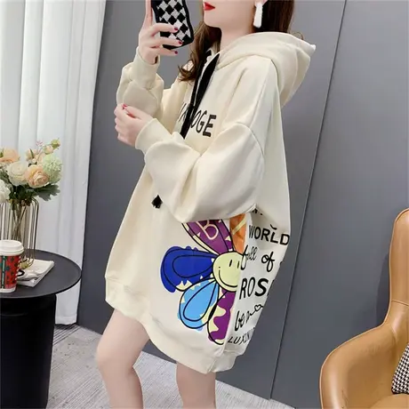 中长款加绒加厚连帽卫衣女2022年新款秋冬宽松慵懒风洋气爆款外套商品大图