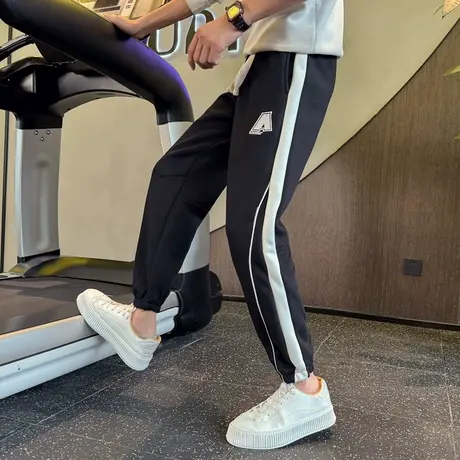 束脚加绒卫裤男冬季2023新款潮牌撞色休闲运动裤加厚哈伦裤束腿裤商品大图