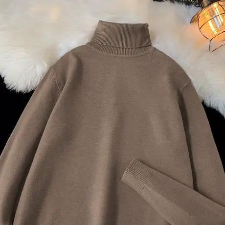 高领毛衣男秋冬季内搭打底衫潮牌潮流针织衫线衣纯色毛衫日系复古商品大图