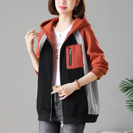 妈妈运动休闲连帽卫衣女秋冬季新款宽松大码女装中年拉链开衫卫衣商品大图