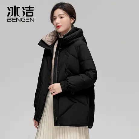 冰洁秋冬新款短款连帽宽松廓形舒适百搭女士中长款羽绒服XFF商品大图
