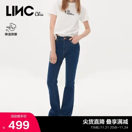 LINCCHIC金羽杰裤子女复古蓝高腰喇叭牛仔裤S231JE183Y商品大图