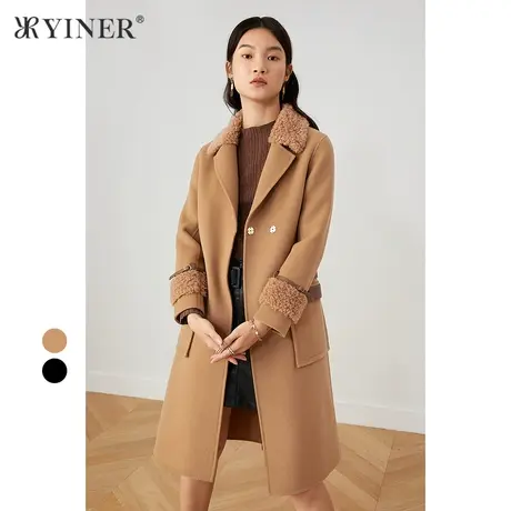 YINER音儿奥莱女装冬季气质中长款毛呢外套商品大图