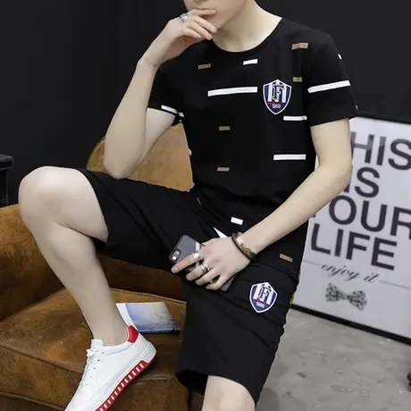 夏季男士短袖T恤韩版休闲运动套装2023新款潮流帅气男装衣服一套商品大图