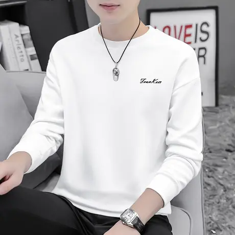 圆领男士卫衣春秋季白色套头无帽秋冬款加绒加厚保暖宽松长袖t恤商品大图