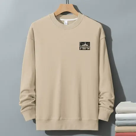 350g美式重磅套头卫衣男秋冬款圆领无帽上衣服摇粒绒保暖长袖t恤商品大图