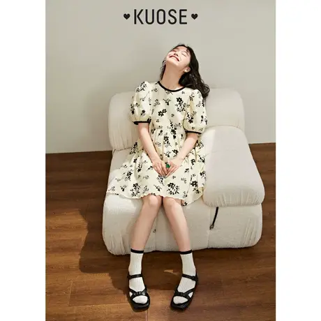 阔色气质短款茶歇碎花连衣裙女装2023春夏小个子设计感裙子图片