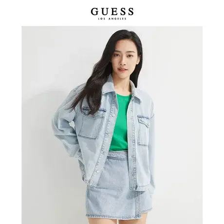 GUESS女士韩版通勤潮流舒适挺阔透气休闲长袖牛仔衬衫-图片