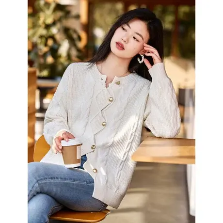 时尚气质毛衣2023年秋季新款女装温柔宽松圆领不规则门襟长袖开衫商品大图