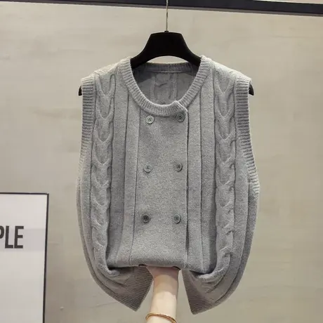 圆领针织开衫马甲背心女2023秋装新款宽松外穿上衣麻花毛衣坎肩潮商品大图