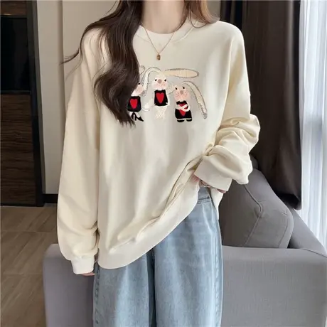 慵懒风卫衣长袖T恤女春秋冬季韩版百搭宽松显瘦加厚加绒上衣外套商品大图