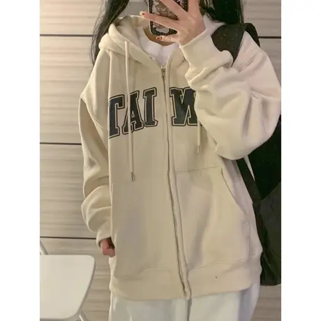 韩风chic大码薄款休闲连帽开衫卫衣女ins潮早秋小众宽松外套上衣商品大图