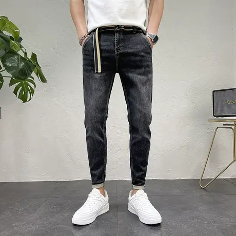 新款男士牛仔裤高端简约百搭男生休闲裤子潮流字母刺绣铅笔长裤男商品大图