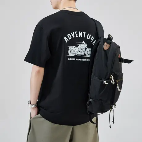 男款纯棉圆领短袖T恤衫夏季薄款男士宽松潮牌印花夏天全棉上衣服商品大图