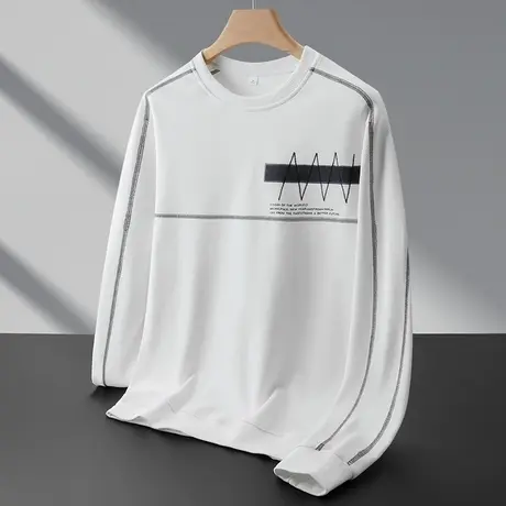 秋冬季条纹圆领无帽套头卫衣男士2024新款配大衣的内搭上衣春秋款商品大图