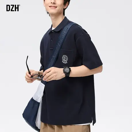 男生韩系校园风polo衫男短袖夏季重磅徽章印花t恤半袖男款打底衫图片