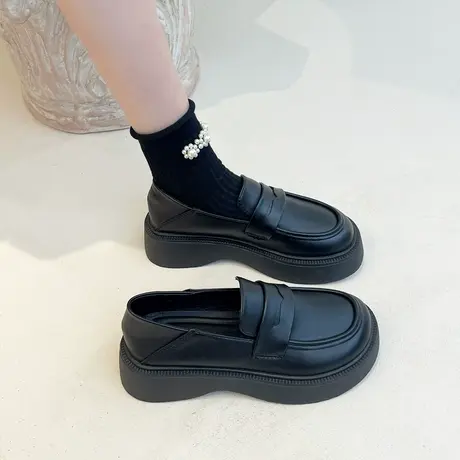 小皮鞋女英伦风2023新款春秋百搭复古日系jk单鞋厚底一脚蹬乐福鞋商品大图