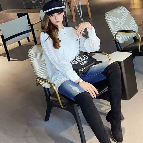 粉红大布娃娃显腿长破洞牛仔裤女百搭设计感牛仔微弹长裤2022春新商品大图