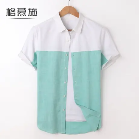 格慕施夏季衬衫男士短袖青年纯棉拼接衬衣时尚休闲宽松大码潮寸衫商品大图