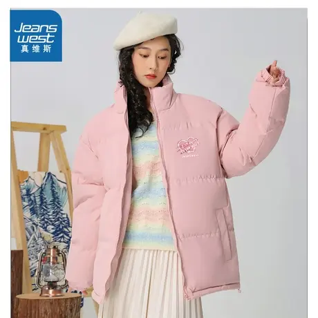 KP真维斯女装2023冬季新款 时尚加厚保暖舒适长袖立领棉衣外套商品大图