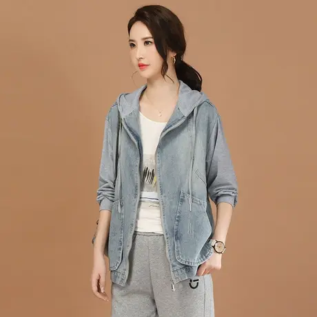 韩潮袭人复古拼接连帽牛仔短外套女2024春季新款休闲百搭棒球服图片