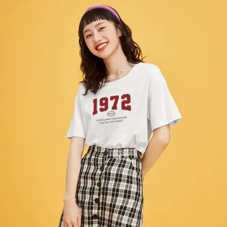 【99元/4件】真维斯Z+女装  宽松圆领短袖T恤夏季纯棉舒适上衣X图片