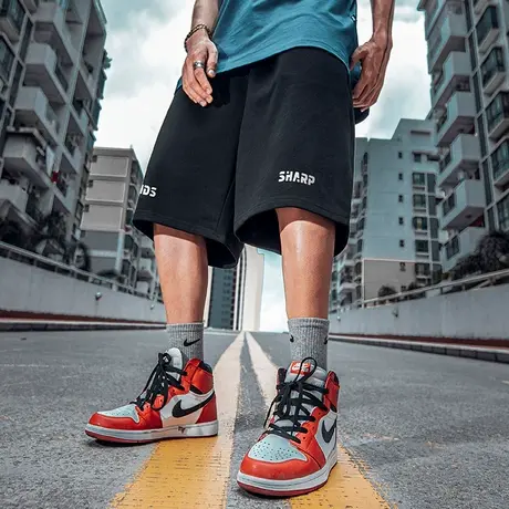 欧美潮牌字母印花短裤男潮ins潮流夏季加肥加大胖子休闲五分裤潮商品大图