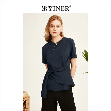 YINER音儿线上专选女装夏季上衣女薄款款短袖针织衫套头商品大图