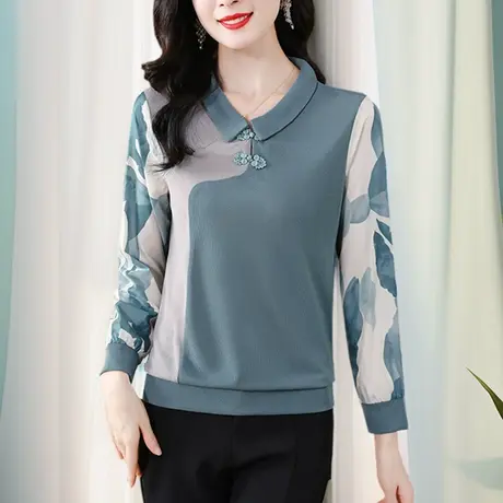 长袖t恤女2024春季新款小衫高级感中式贵夫人洋气打底衫时尚妈妈图片