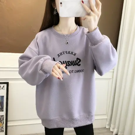 春款字母圆领卫衣女宽松2024年春装新款韩版时尚百搭慵懒风上衣潮图片