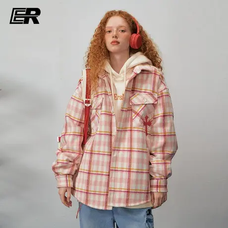 【大潘专享】ER格子外套男2024春季高街潮牌休闲情侣美式绣花夹克商品大图
