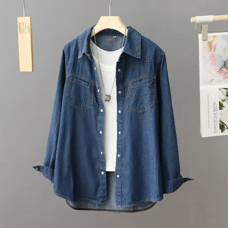 港风牛仔衬衫外套女韩版经典宽松休闲叠穿衬衣上衣春秋外搭女装潮图片