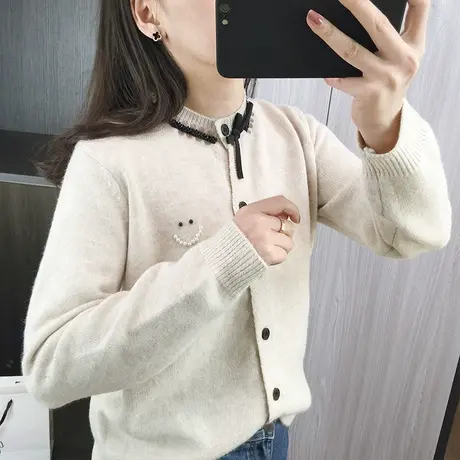 2024春装新款洋气小众圆领针织衫开衫秋冬季毛衣外套宽松上衣外穿图片