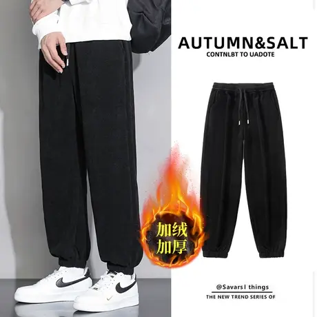 灯芯绒裤子男士春秋冬季新款潮牌宽松显高显瘦青少年束脚休闲长裤图片