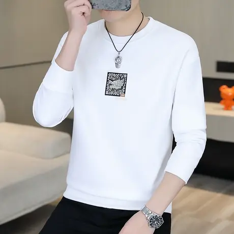 长袖T恤男士2024春秋季新款圆领卫衣潮流时尚休闲百搭体恤上衣服商品大图