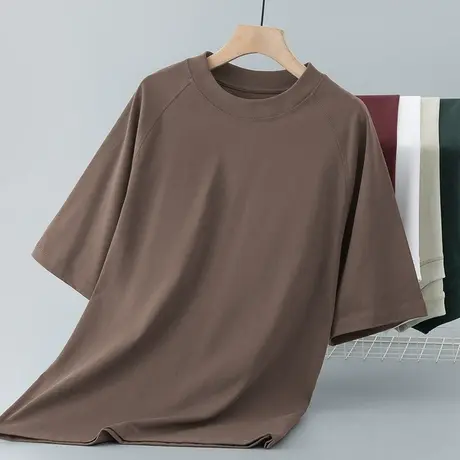 350g美式重磅纯棉t恤男短袖夏季潮流宽松插肩袖全棉半袖纯色体恤商品大图