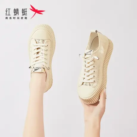 红蜻蜓厚底饼干鞋女2023年夏季新款平底帆布鞋女透气网面白色女鞋商品大图