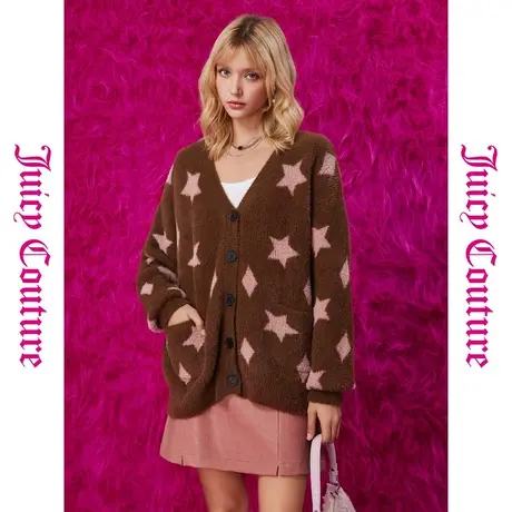 Juicy Couture橘滋秋季装女装年新款美拉德提花纽扣羽毛纱外套商品大图